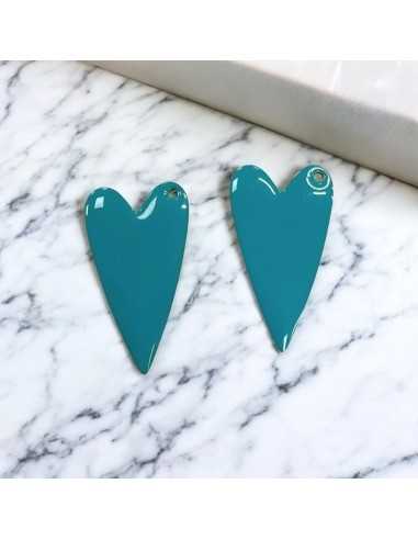 Ciondolo cuore smaltato in acciaio oro 17x30mm, vari colori 1pz Gioie d'Oriente