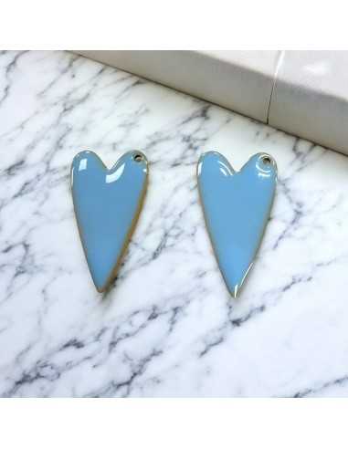 Ciondolo cuore smaltato in acciaio oro 17x30mm, vari colori 1pz Gioie d'Oriente