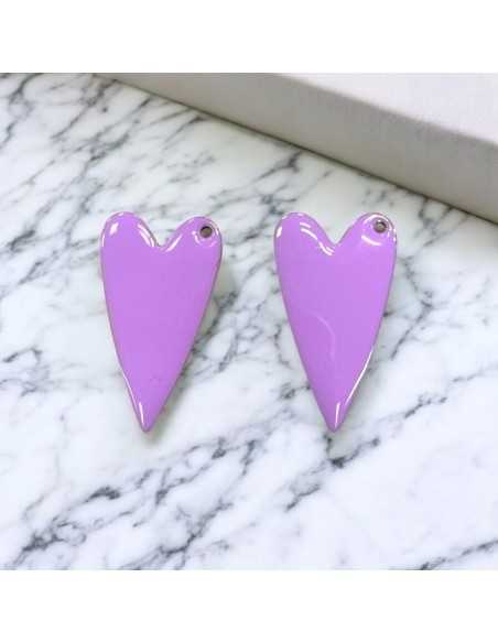 Ciondolo cuore smaltato in acciaio oro 17x30mm, vari colori 1pz Gioie d'Oriente