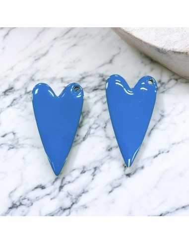 Ciondolo cuore smaltato in acciaio oro 17x30mm, vari colori 1pz Gioie d'Oriente