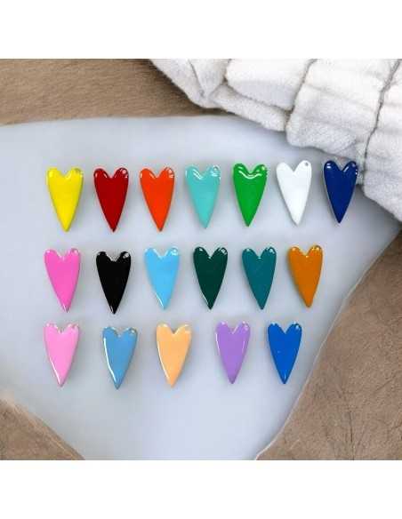 Ciondolo cuore smaltato in acciaio oro 17x30mm, vari colori 1pz Gioie d'Oriente