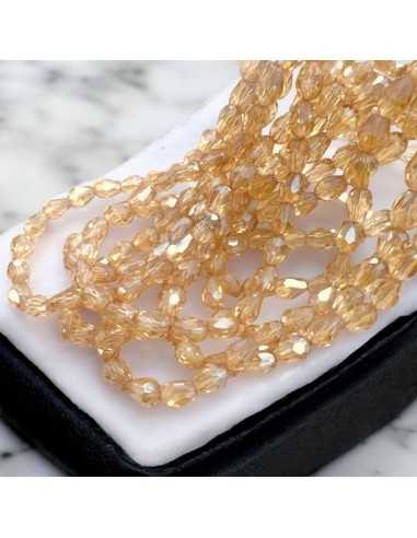 Goccia Cristallo Sfaccettato Briolette col champagne scuro 6x7.5mm Filo da 72pz | GDO