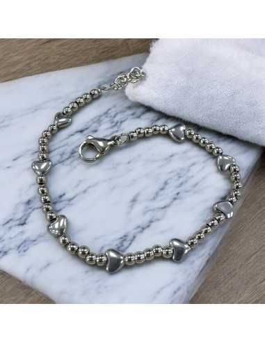 Kit bracciale con cuori ematite oro/argento/rodio e palline acciaio 3mm | GDO