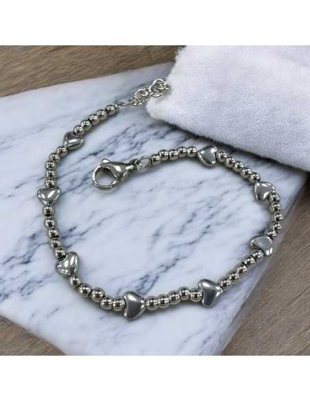 Kit bracciale con cuori ematite oro/argento/rodio e palline acciaio 3mm | GDO