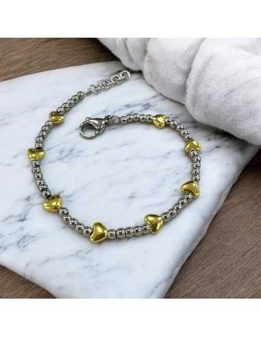 Kit bracciale con cuori ematite oro/argento/rodio e palline acciaio 3mm | GDO