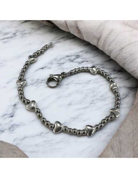 Kit bracciale con cuori ematite oro/argento/rodio e palline acciaio 3mm | GDO
