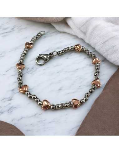 Kit bracciale con cuori ematite oro/argento/rodio e palline acciaio 3mm | GDO
