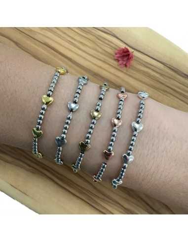 Kit bracciale con cuori ematite oro/argento/rodio e palline acciaio 3mm | GDO