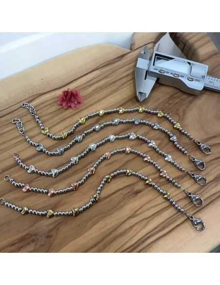 Kit bracciale con cuori ematite oro/argento/rodio e palline acciaio 3mm | GDO