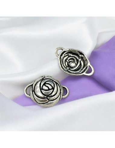 Connettore rosa argento antico in metallo 22x32mm 2pz Gioie d'Oriente