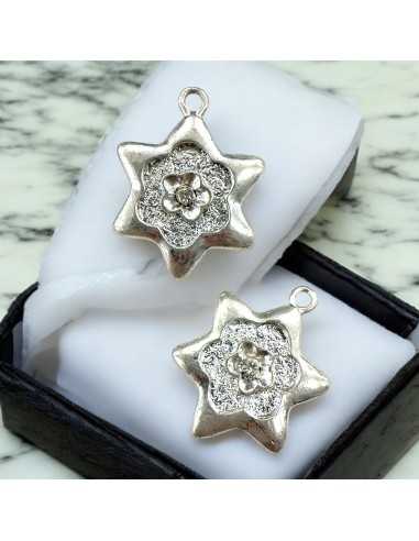 Ciondolo Stella Floreale Strass Argento 30x36mm Metallo | GDO