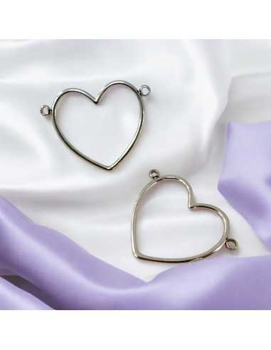 Connettore cuore vuoto in acciaio inossidabile 24x25 mm 1pz Gioie d'Oriente