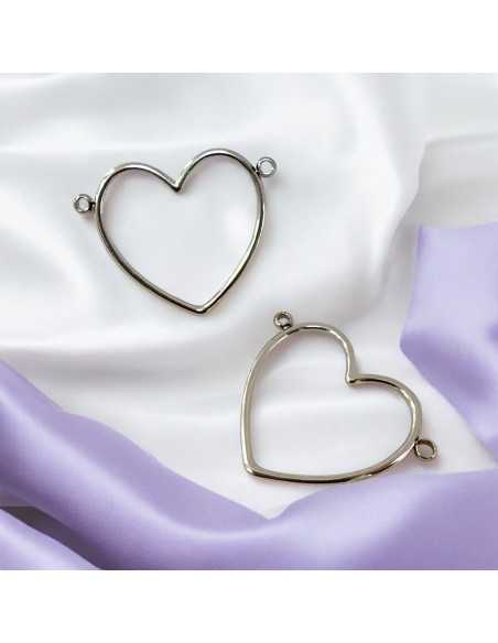 Connettore cuore vuoto in acciaio inossidabile 24x25 mm 1pz Gioie d'Oriente