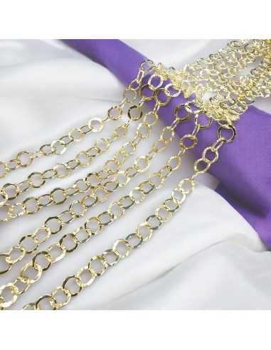 Catena in Argento 925% Oro con Anelle tonde piatte martellate 5.5mm | GDO