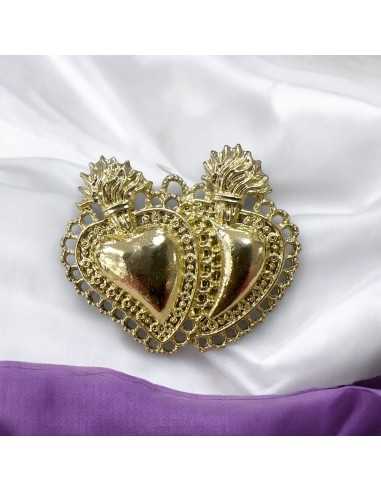 Ciondolo doppio Sacro Cuore in zama 33x38 mm 1pz Gioie d'Oriente colore oro chiaro