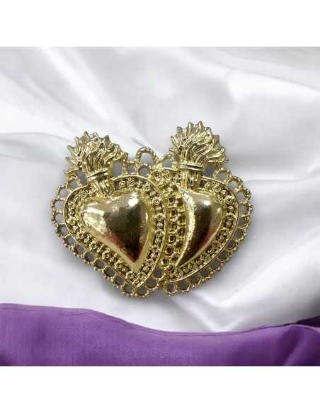Ciondolo doppio Sacro Cuore in zama 33x38 mm 1pz Gioie d'Oriente colore oro chiaro