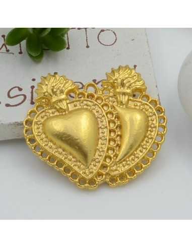Ciondolo doppio Sacro Cuore in zama 33x38 mm 1pz Gioie d'Oriente colore oro scuro