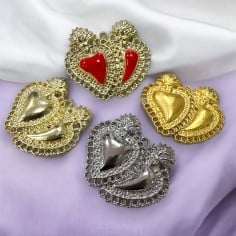 Ciondolo doppio Sacro Cuore in zama 33x38 mm 1pz colori vari Gioie d'Oriente