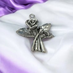 Ciondolo rose in lega di metallo argento antico 43x35 mm 1pz Gioie d'Oriente