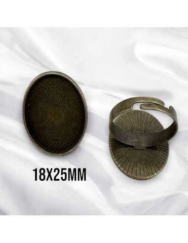 Anello regolabile per cammeo cabochon 18x25mm in metallo | GDO