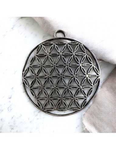 Ciondolo Fiore della vita rotondo in metallo argento 44 mm 1pz Gioie d'Oriente