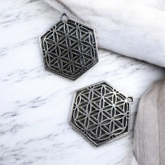 Ciondolo Fiore della vita esagonale in metallo argento 25x30 mm 2pz Gioie d'Oriente