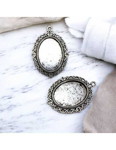Base cabochon ovale in metallo zamak argento 18x25mm interno 28x39mm esterno 2pz Gioie d'Oriente