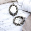 Base cabochon ovale in metallo zamak argento 18x25mm interno 28x39mm esterno 2pz Gioie d'Oriente