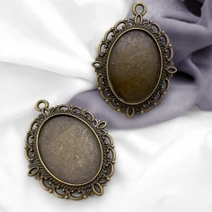 Base cabochon ovale in metallo zamak bronzo 18x25mm interno 28x39mm esterno 2pz Gioie d'Oriente