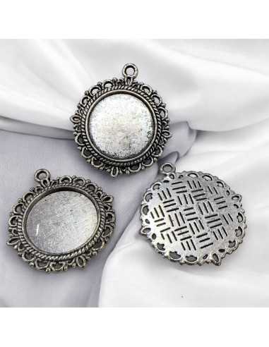 Base ciondoli cabochon argento metallo 30x33mm interno 23.5mm 2pz | GDO