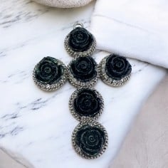 Ciondolo cabochon croce in metallo zamak argento interno 20mm 70x95mm 1pz Gioie d'Oriente