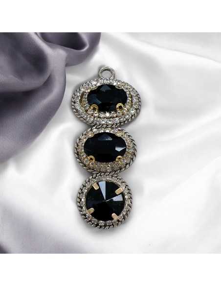 Ciondolo per 3 cabochon in metallo zamak argento 32x75mm 1pz Gioie d'Oriente