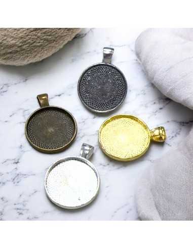 Pendenti per cabochon in metallo 20mm esterno 21,5x28mm colori vari 2pz Gioie d'Oriente