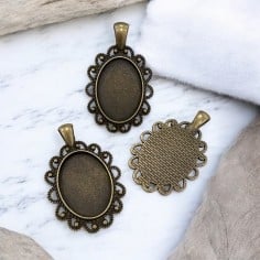 Base cabochon ovale in metallo bronzo 18x25mm esterno 28x44mm 1pz Gioie d'Oriente