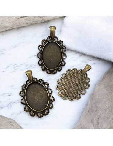 Base cabochon ovale in metallo bronzo 18x25mm esterno 28x44mm 1pz Gioie d'Oriente