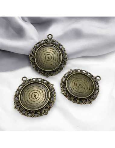 Pendente per cabochon in metallo bronzo 24mm esterno 40x43mm 1pz Gioie d'Oriente