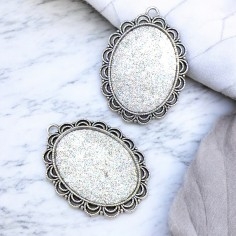 Base cabochon pendente in metallo argento interno 30x40mm esterno 40x54mm 1pz Gioie d'Oriente