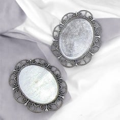 Base cabochon pendente in metallo argento interno 30x40mm esterno 46x56mm 1pz Gioie d'Oriente