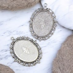 Base cabochon pendente in metallo argento interno 30x40mm esterno 47x60mm 1pz Gioie d'Oriente
