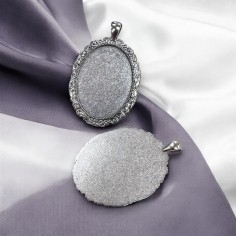 Base cabochon pendente in metallo argento interno 30x40mm esterno 38x59mm 1pz Gioie d'Oriente