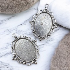 Base cabochon pendente in metallo argento interno 30x40mm esterno 48x63mm 1pz Gioie d'Oriente