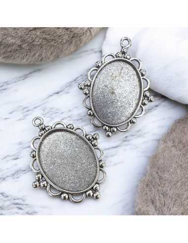 Base cabochon pendente in metallo argento interno 30x40mm esterno 48x63mm 1pz Gioie d'Oriente