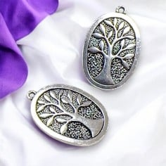 Ciondolo ovale Albero della vita in metallo argento 38x25 mm 1pz Gioie d'Oriente