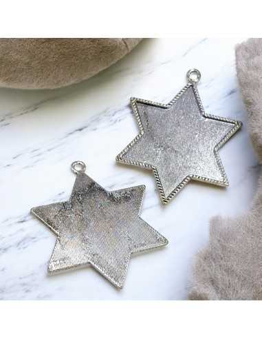 Ciondolo a forma di Stella in metallo argento antico 54x68mm 1pz | GDO