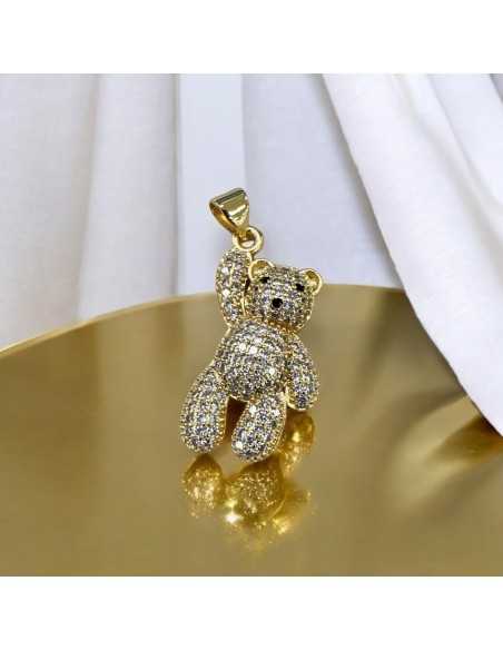 Ciondolo orsetto in ottone oro con zircone e strass 14.5x32mm 1pz Gioie d'Oriente