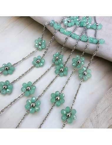 Catena con Fiori margherita Verde giada distanziati 25mm in Acciaio 50cm | GDO