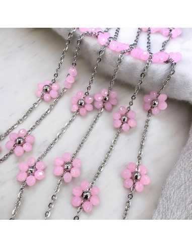 Catena con Fiori margherita Rosa intenso distanziati 25mm in Acciaio 50cm | GDO