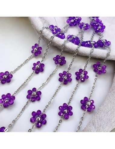 Catena con Fiori margherita Viola distanziati 25mm in Acciaio 50cm | GDO