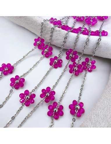 Catena con Fiori margherita Fucsia distanziati 25mm in Acciaio 50cm | GDO