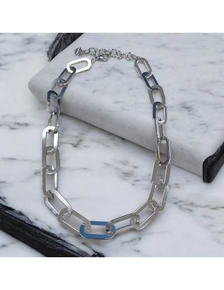 Collana in acciaio rodio con maglia rettangolare piatta liscia 42.5+6cm | GDO